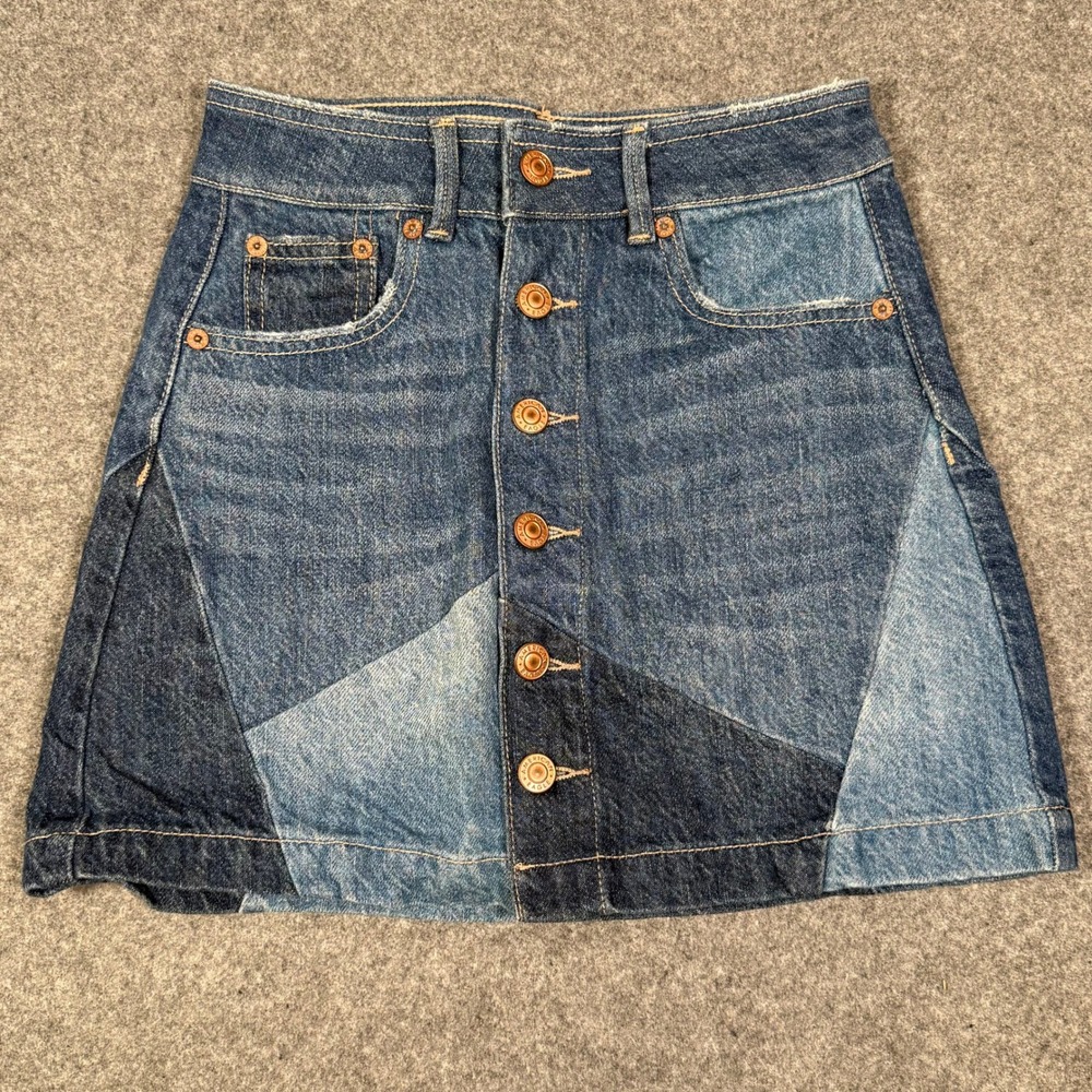 American Eagle Super‎ High Rise A-Line Patchwork Denim Mini Skirt Blue Women 000